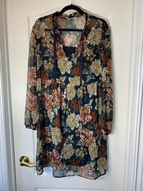 Promod French Boutique Floral Chiffon Dress Women 12 US 44 EU Black Lurex Lined